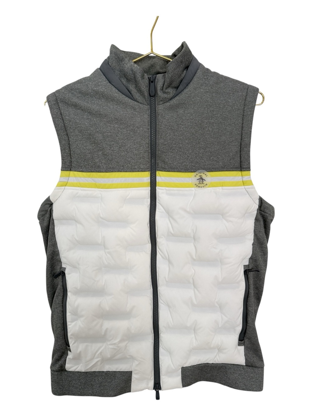 Original Penguin Mixed Media Quilted Golf Vest Grey White Size Small